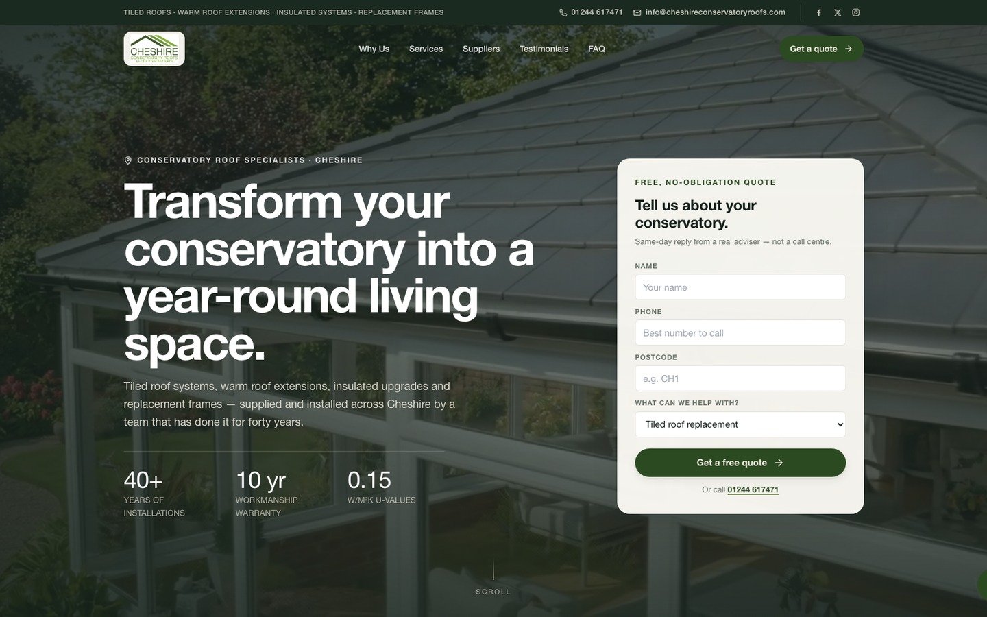 Cheshire Conservatory Roofs homepage designed by Digital Movement