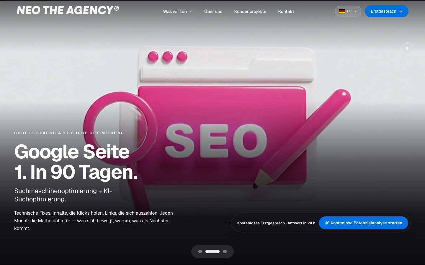 NEO THE AGENCY homepage designed by Digital Movement
